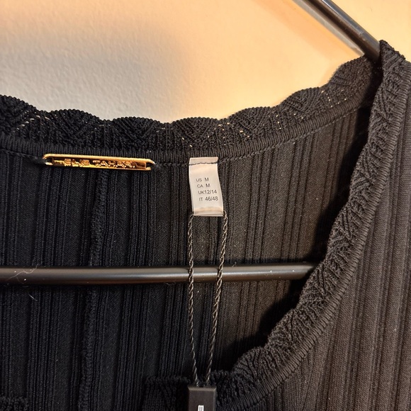 NWT Elie Tahari Black Ribbed Knit Midi Dress Gold Logo Buttons Size M - Picture 6 of 12